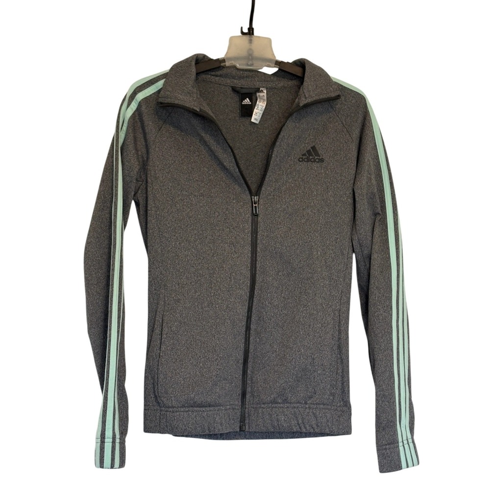 Adidas Womens Track Jacket Gray Mint Green 3 Stripe Full Zip XS